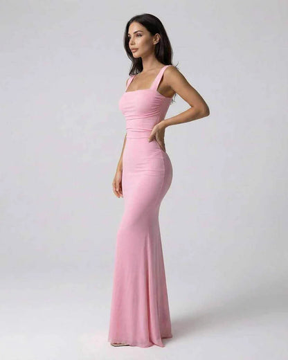 Pink Slip Round Neck Sleeveless Maxi Dress | Black-Tie Events, side view | Ramblion | SKU: BMD-482736195-pink-L-5694,BMD-482736195-pink-M-9374,BMD-482736195-pink-S-6177,BMD-482736195-pink-XL-9769,BMD-482736195-pink-XS-4150