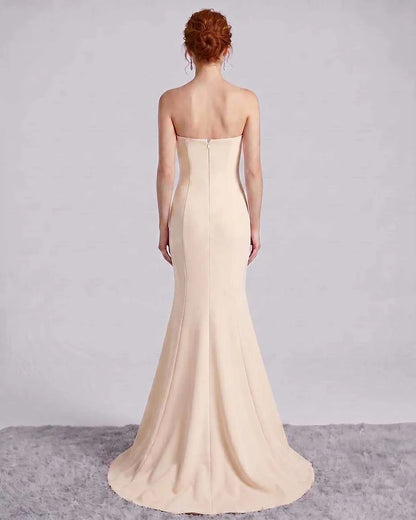 Pink,white,red,black,purple,yellow,beige,blue Mermaid Asymmetric Sleeveless Maxi Dress | Formal Events & Celebrations, back v | SKU: RB-9C7BF8-BEIGE-L,RB-9C7BF8-BEIGE-M,RB-9C7BF8-BEIGE-S,RB-9C7BF8-BEIGE-XL,RB-9C7BF8-BEIGE-XS