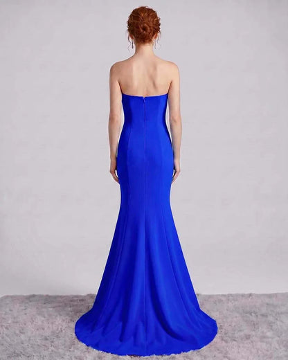Pink,white,red,black,purple,yellow,beige,blue Mermaid Asymmetric Sleeveless Maxi Dress | Formal Events & Celebrations, back v | SKU: RB-9C7BF8-BLUE-L,RB-9C7BF8-BLUE-M,RB-9C7BF8-BLUE-S,RB-9C7BF8-BLUE-XL,RB-9C7BF8-BLUE-XS