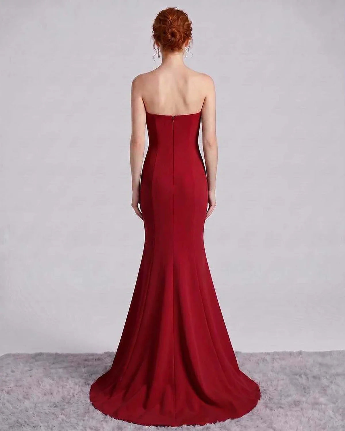 Pink,white,red,black,purple,yellow,beige,blue Mermaid Asymmetric Sleeveless Maxi Dress | Formal Events & Celebrations, back v | SKU: RB-9C7BF8-RED-L,RB-9C7BF8-RED-M,RB-9C7BF8-RED-S,RB-9C7BF8-RED-XL,RB-9C7BF8-RED-XS