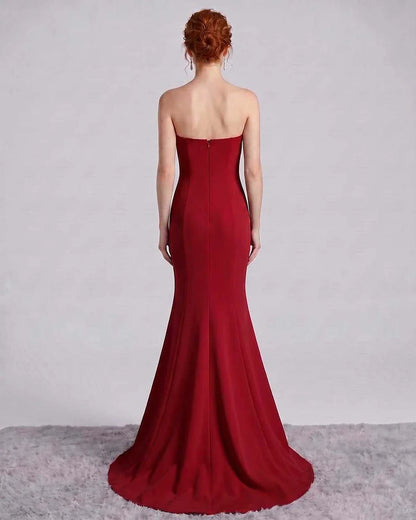 Pink,white,red,black,purple,yellow,beige,blue Mermaid Asymmetric Sleeveless Maxi Dress | Formal Events & Celebrations, back v | SKU: RB-9C7BF8-RED-L,RB-9C7BF8-RED-M,RB-9C7BF8-RED-S,RB-9C7BF8-RED-XL,RB-9C7BF8-RED-XS