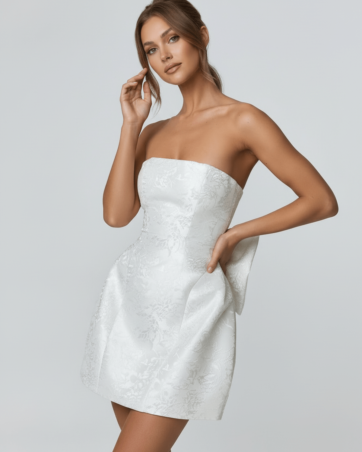 Pixa Mini Dress by RAMBLION, elegant strapless design, summer occasion, 100% cotton, chic A-line silhouette.