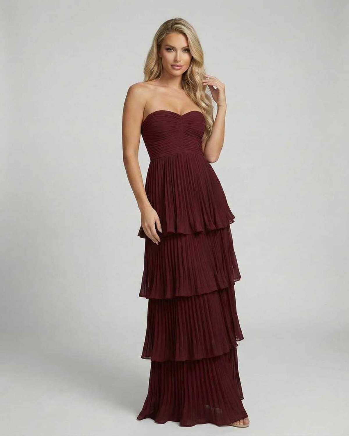 Pola Maxi Dress - Red ankle-length dress, tiered silhouette, perfect for elegant events, by RAMBLION.