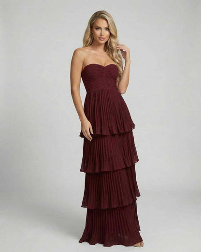 Pola Maxi Dress - Red ankle-length dress, tiered silhouette, perfect for elegant events, by RAMBLION.