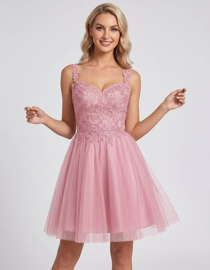 Polyester Tulle Satin Sleeveless Sweetheart V-Neck A-Line Mini Dress for Party, Cocktail, Evening, Summer & Wedding Guest Eve
