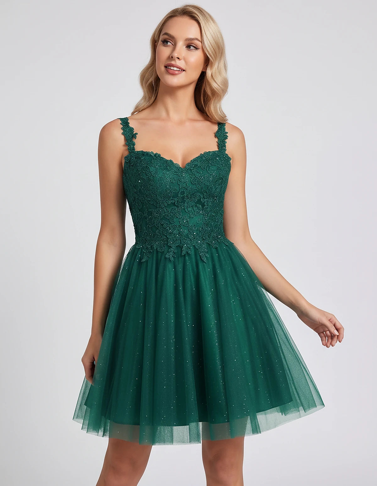 Polyester Tulle Satin Sleeveless Sweetheart V-Neck A-Line Mini Dress for Party, Cocktail, Evening, Summer & Wedding Guest Eve