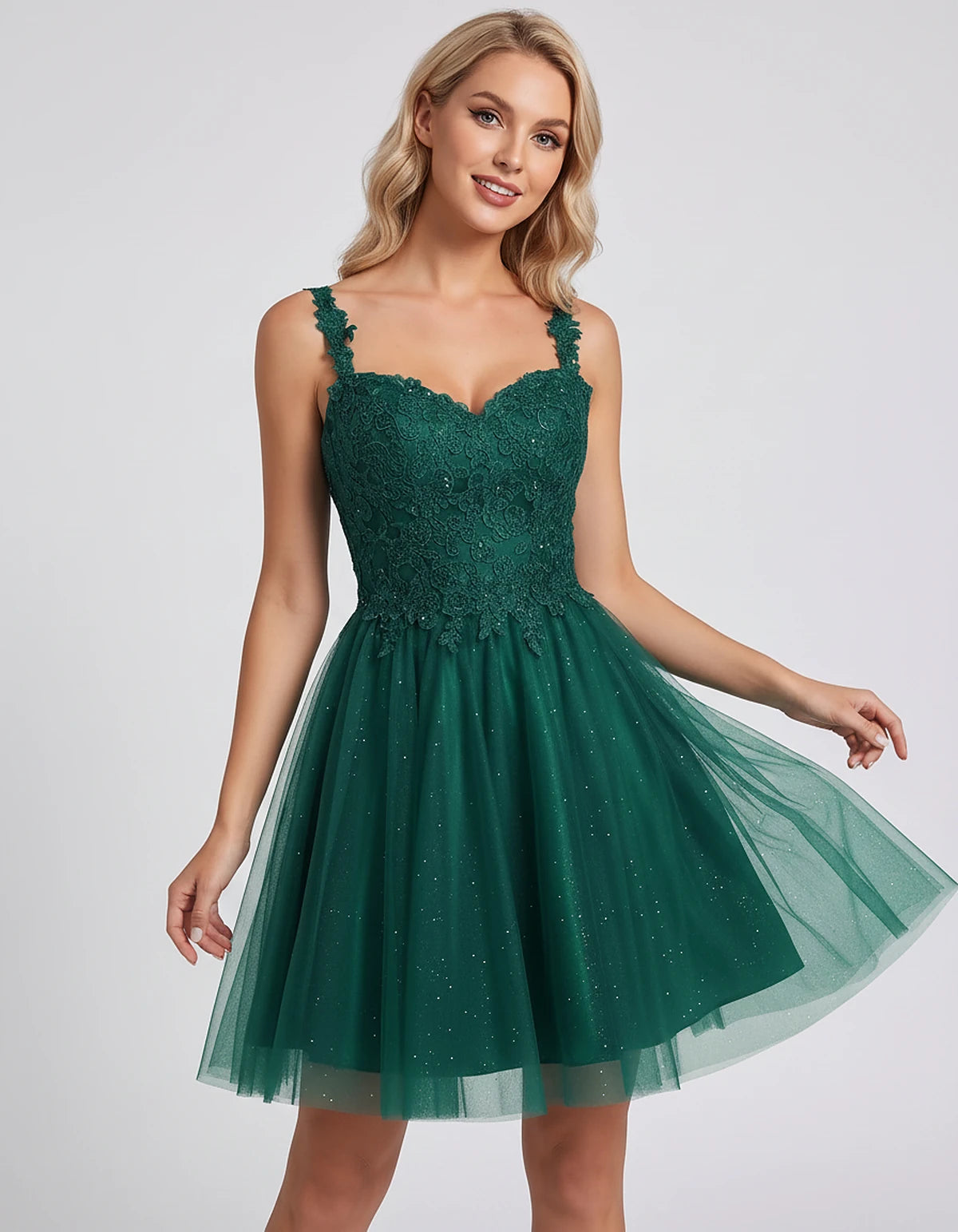 Polyester Tulle Satin Sleeveless Sweetheart V-Neck A-Line Mini Dress for Party, Cocktail, Evening, Summer & Wedding Guest Eve