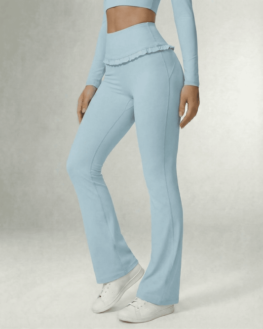 Praiano Leggings by RAMBLION in light blue, featuring a stylish flare silhouette, ideal for workouts and casual outings.
