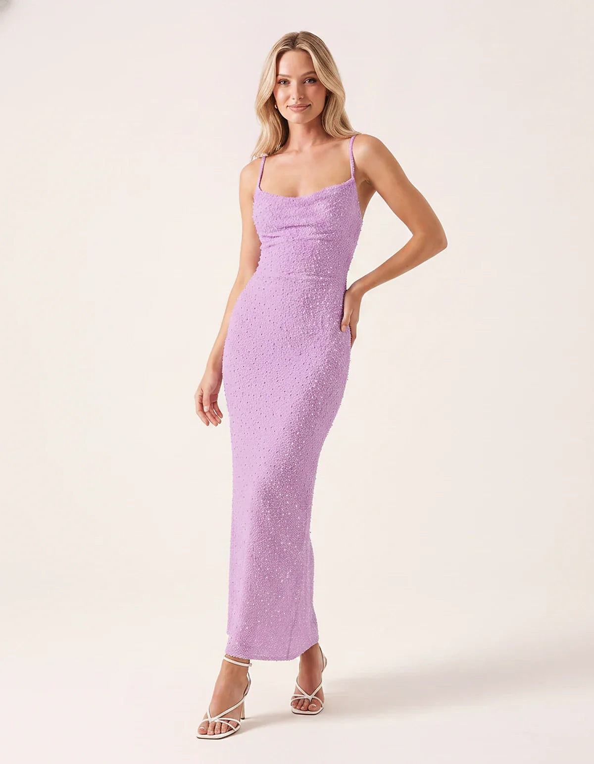 Polyester Sleeveless Draped Cowl Neck Slim Fit Floor Length Maxi Dress for Party, Cocktail, Evening, Summer & Wedding Guest E | SKU: RM-483920174615382-LILAC-L,RM-483920174615382-LILAC-M,RM-483920174615382-LILAC-S,RM-483920174615382-LILAC-XL,RM-483920174615382-LILAC-XS
