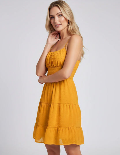 Polyester Sleeveless Square Neck Fit and Flare Mini Dress for Party, Cocktail, Evening, Summer Vacation & Wedding Guest Occas | SKU: RMD-143457560896630-YELLOW-L,RMD-143457560896630-YELLOW-M,RMD-143457560896630-YELLOW-S,RMD-143457560896630-YELLOW-XL,RMD-143457560896630-YELLOW-XS