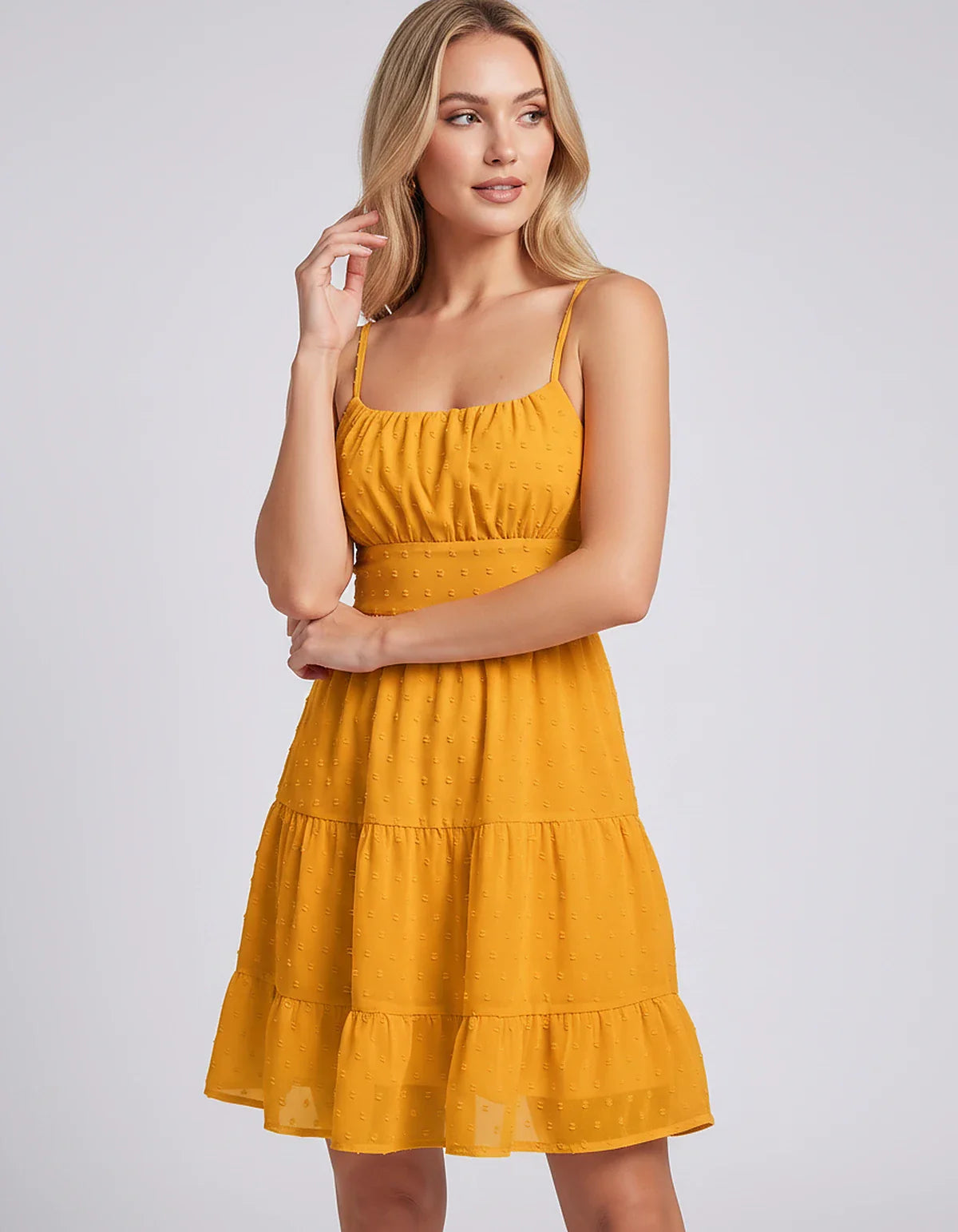Polyester Sleeveless Square Neck Fit and Flare Mini Dress for Party, Cocktail, Evening, Summer Vacation & Wedding Guest Occas | SKU: RMD-143457560896630-YELLOW-L,RMD-143457560896630-YELLOW-M,RMD-143457560896630-YELLOW-S,RMD-143457560896630-YELLOW-XL,RMD-143457560896630-YELLOW-XS