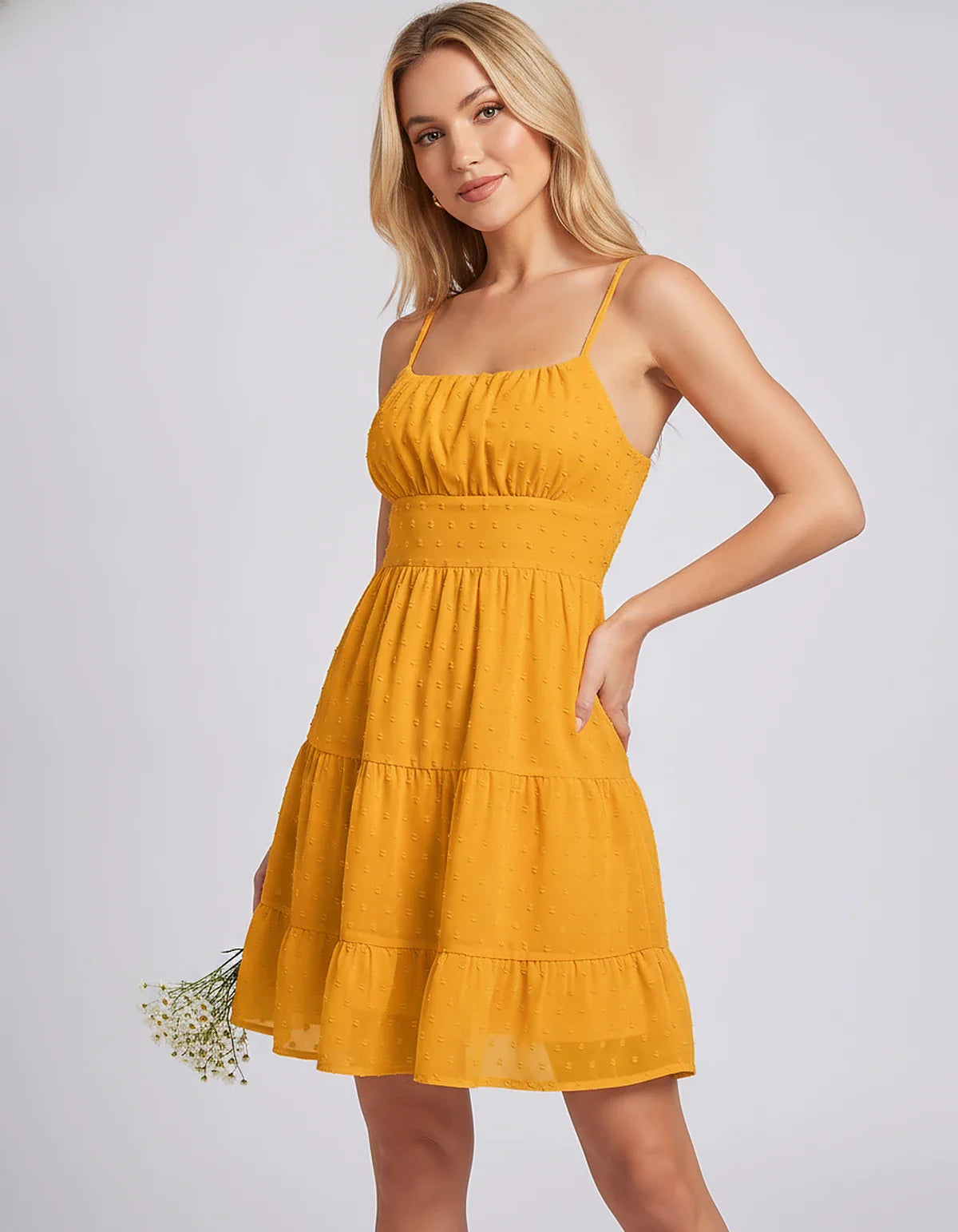 Polyester Sleeveless Square Neck Fit and Flare Mini Dress for Party, Cocktail, Evening, Summer Vacation & Wedding Guest Occas | SKU: RMD-143457560896630-YELLOW-L,RMD-143457560896630-YELLOW-M,RMD-143457560896630-YELLOW-S,RMD-143457560896630-YELLOW-XL,RMD-143457560896630-YELLOW-XS