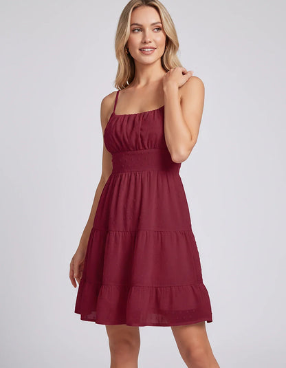 Polyester Sleeveless Square Neck Fit and Flare Mini Dress for Party, Cocktail, Evening, Summer Vacation & Wedding Guest Occas | SKU: RMD-143457560896630-BURGUNDY-L,RMD-143457560896630-BURGUNDY-M,RMD-143457560896630-BURGUNDY-S,RMD-143457560896630-BURGUNDY-XL,RMD-143457560896630-BURGUNDY-XS