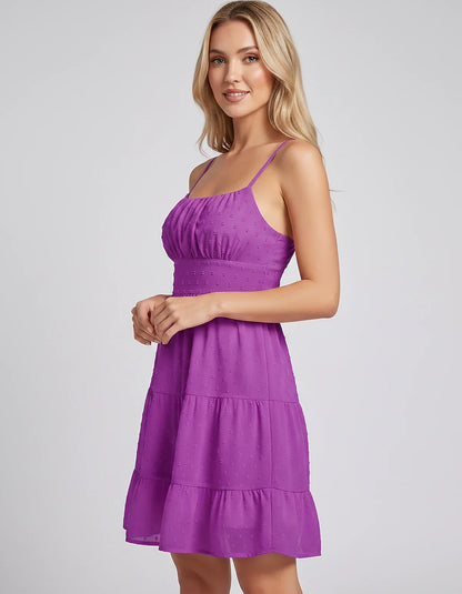 Polyester Sleeveless Square Neck Fit and Flare Mini Dress for Party, Cocktail, Evening, Summer Vacation & Wedding Guest Occas | SKU: RMD-143457560896630-PURPLE-L,RMD-143457560896630-PURPLE-M,RMD-143457560896630-PURPLE-S,RMD-143457560896630-PURPLE-XL,RMD-143457560896630-PURPLE-XS