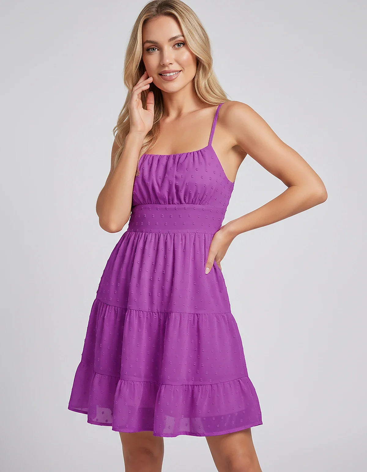 Polyester Sleeveless Square Neck Fit and Flare Mini Dress for Party, Cocktail, Evening, Summer Vacation & Wedding Guest Occas | SKU: RMD-143457560896630-PURPLE-L,RMD-143457560896630-PURPLE-M,RMD-143457560896630-PURPLE-S,RMD-143457560896630-PURPLE-XL,RMD-143457560896630-PURPLE-XS