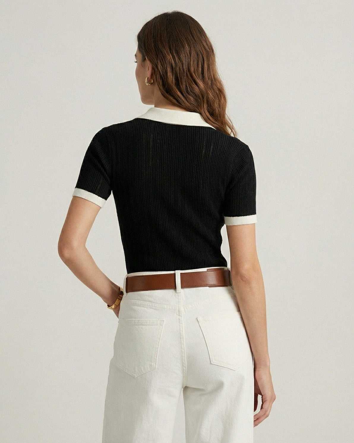 Ragi Polo black mini dress with short sleeves, round neck, and comfortable fit by RAMBLION for casual outings.