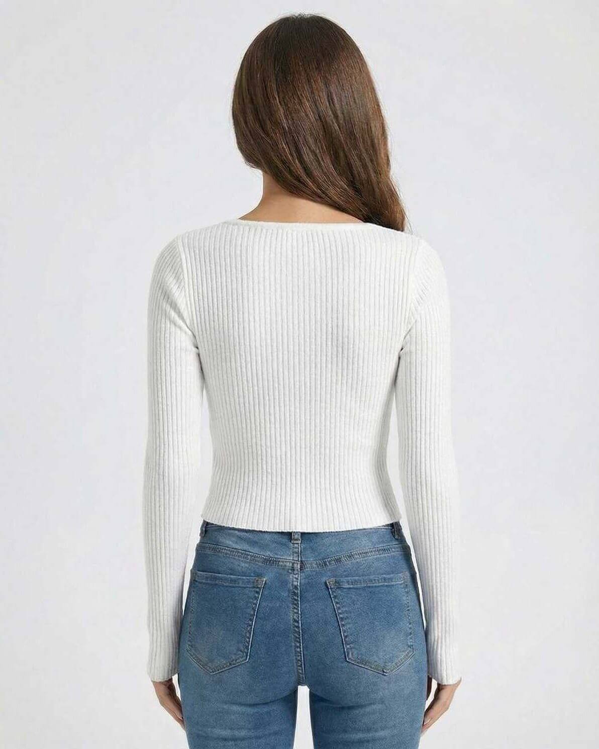 Ragu Pullover by RAMBLION, white ribbed knit, cropped silhouette, perfect for casual occasions.