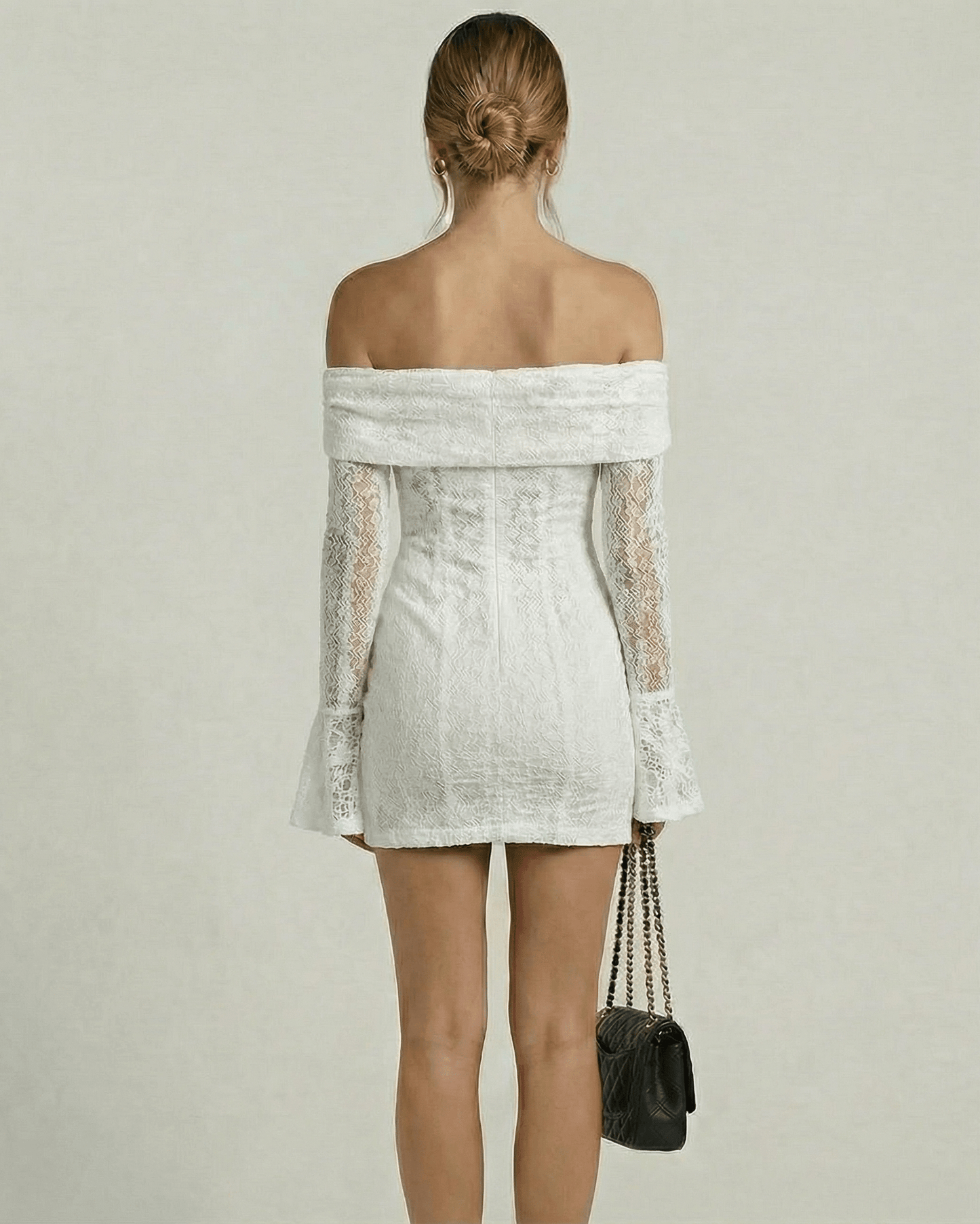 Ragy Mini Dress, off-shoulder lace design, sophisticated elegance, perfect for special occasions, by RAMBLION.