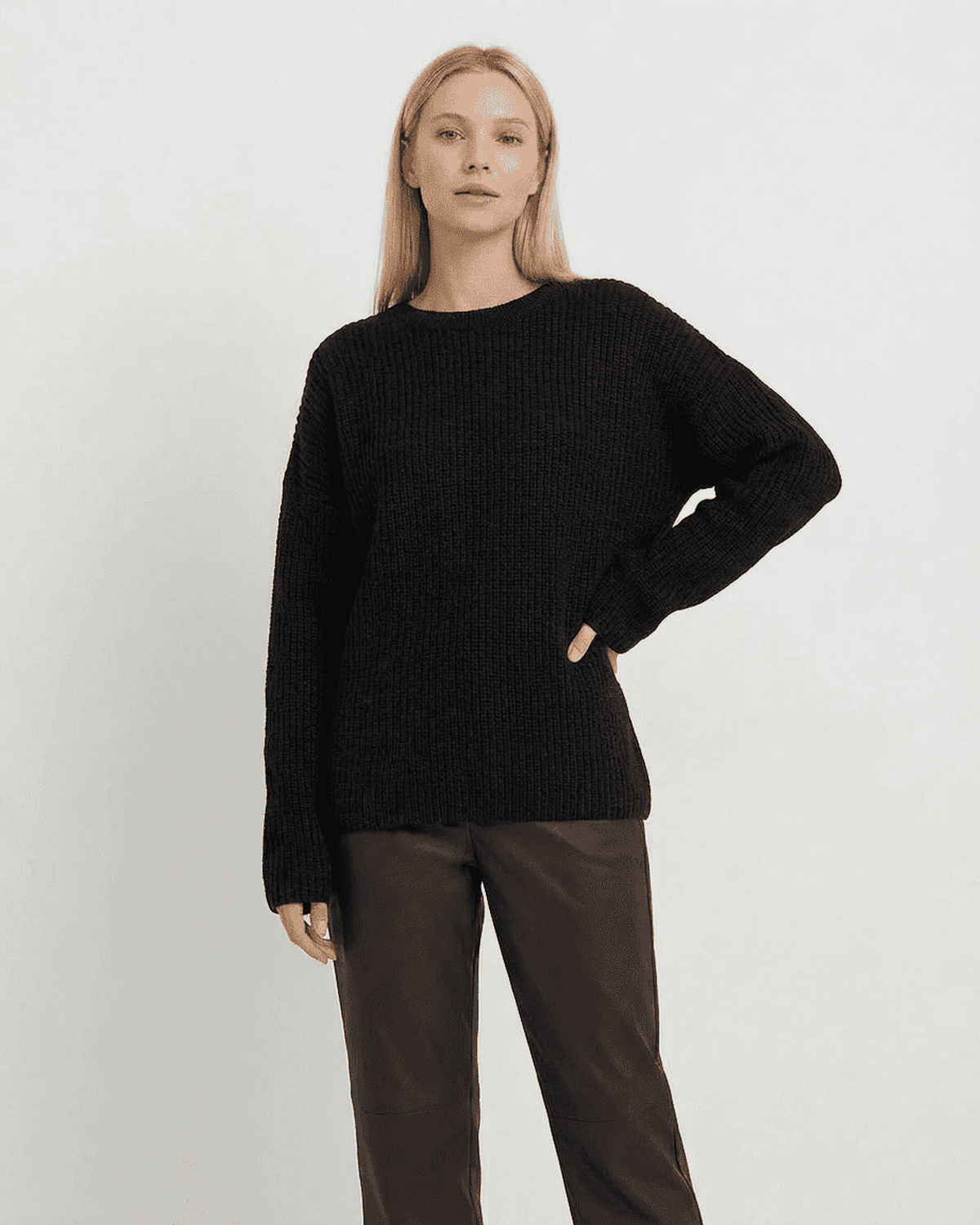 Arden Sweater - Loose Fit Ribbed Knitwear in Black by RAMBLION, perfect for cooler seasons.