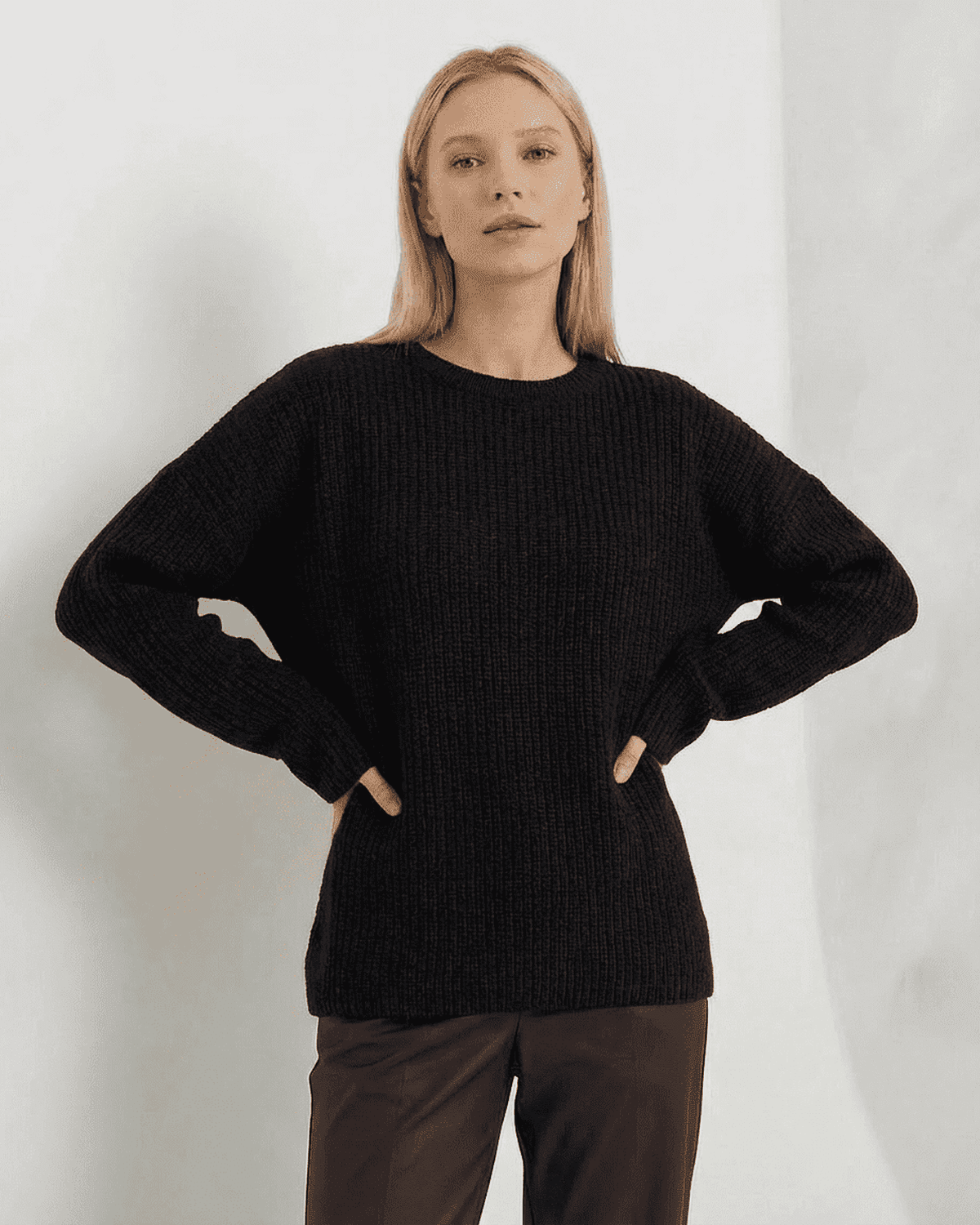 Arden Sweater - Loose Fit Ribbed Knitwear in Black by RAMBLION