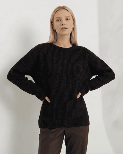Arden Sweater - Loose Fit Ribbed Knitwear in Black by RAMBLION
