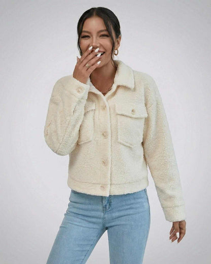 Aspen Jacket – Women’s Faux Fur Jacket with Lapel Collar by RAMBLION, perfect for cold-weather layering.