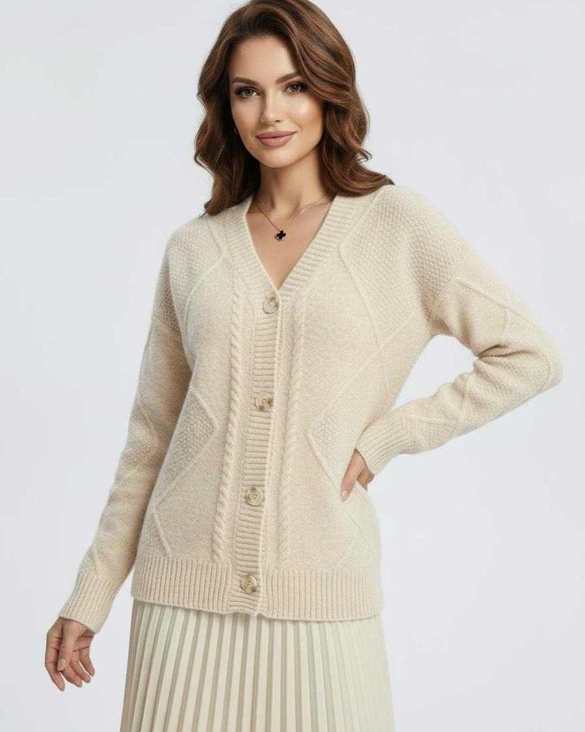 Ivory Cardigan, front view | Ramblion | SKU: CC-529483761-ivory-L-5507,CC-529483761-ivory-M-7940,CC-529483761-ivory-S-6094,CC-529483761-ivory-XL-8886,CC-529483761-ivory-XS-4042