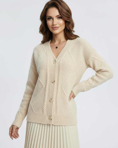 Ivory Cardigan, front view | Ramblion | SKU: CC-529483761-ivory-L-5507,CC-529483761-ivory-M-7940,CC-529483761-ivory-S-6094,CC-529483761-ivory-XL-8886,CC-529483761-ivory-XS-4042