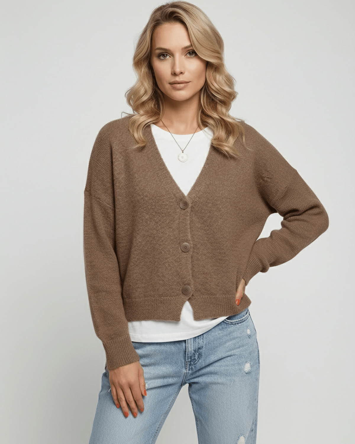 Brown Cardigan, front view | Ramblion | SKU: CC-672918345-brown-L-6831,CC-672918345-brown-M-8263,CC-672918345-brown-S-4200,CC-672918345-brown-XL-5757,CC-672918345-brown-XS-3738