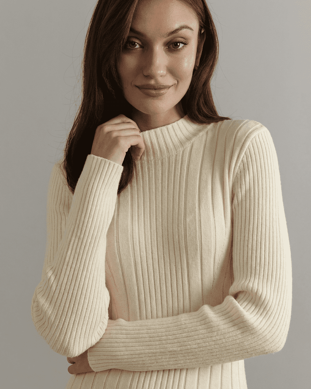 Mara Mini Dress in cream, featuring a mock neck, ribbed texture, and elegant fit for stylish occasions by RAMBLION.