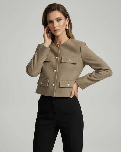 Figi Jacket by RAMBLION, stylish beige wool, structured design, versatile for all occasions.