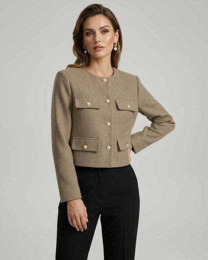 Figi Jacket by RAMBLION, elegant beige wool design, perfect for various occasions, structured style, high-quality feel.