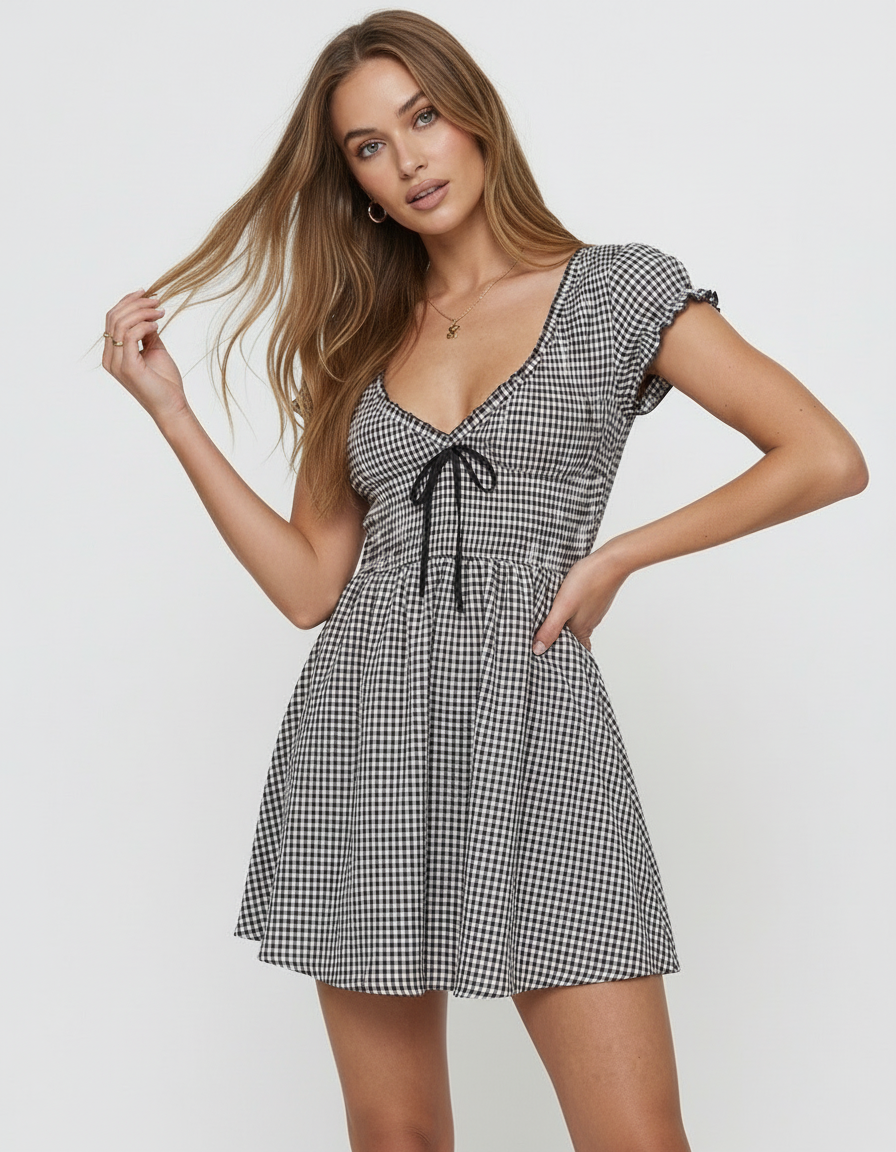 Holographic Mini Dress from RAMBLION, featuring black satin, V neck, lightweight comfort, perfect for various occasions.