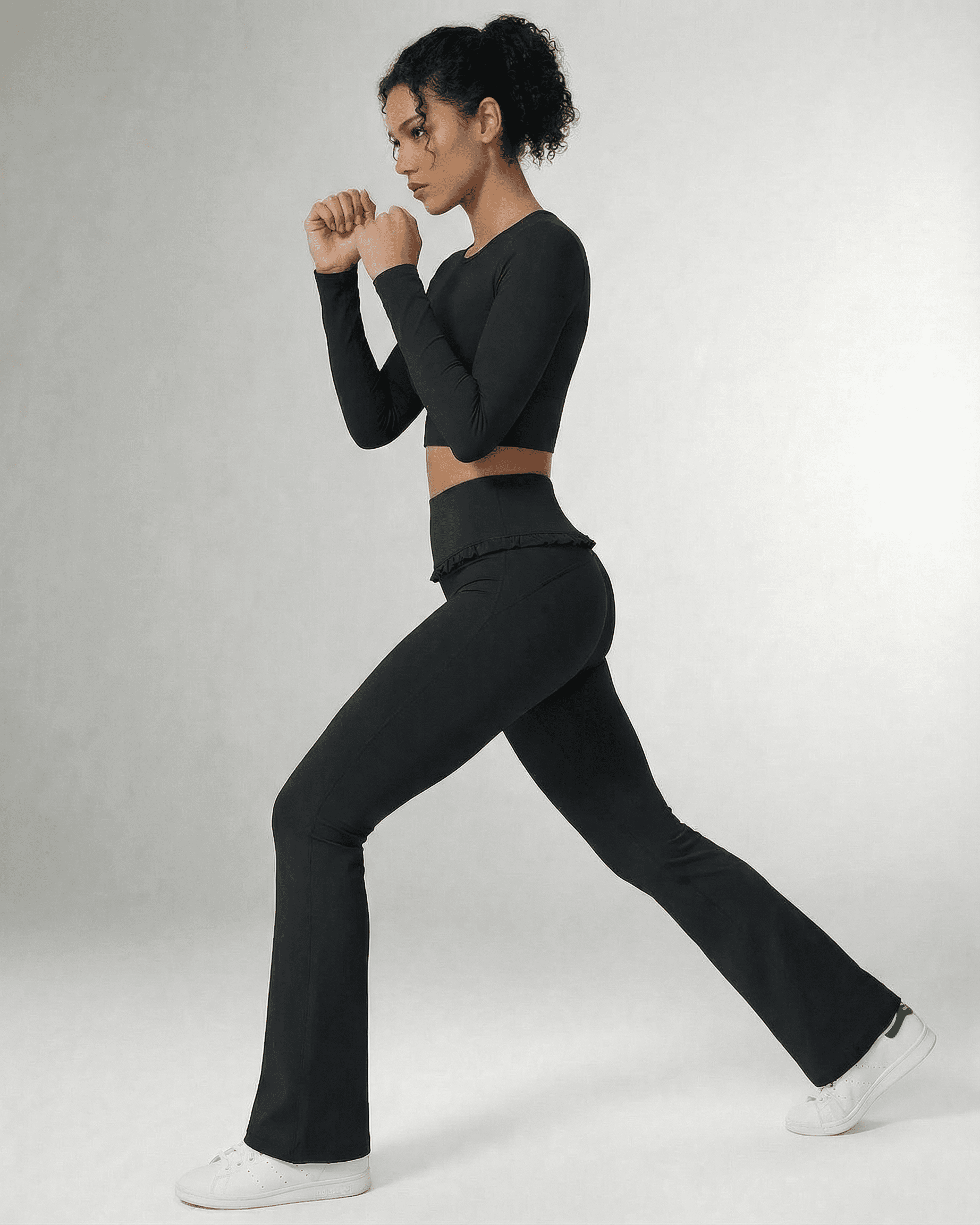 Macy Leggings by RAMBLION, high-waisted, comfortable black flare leggings perfect for workouts and daily errands.