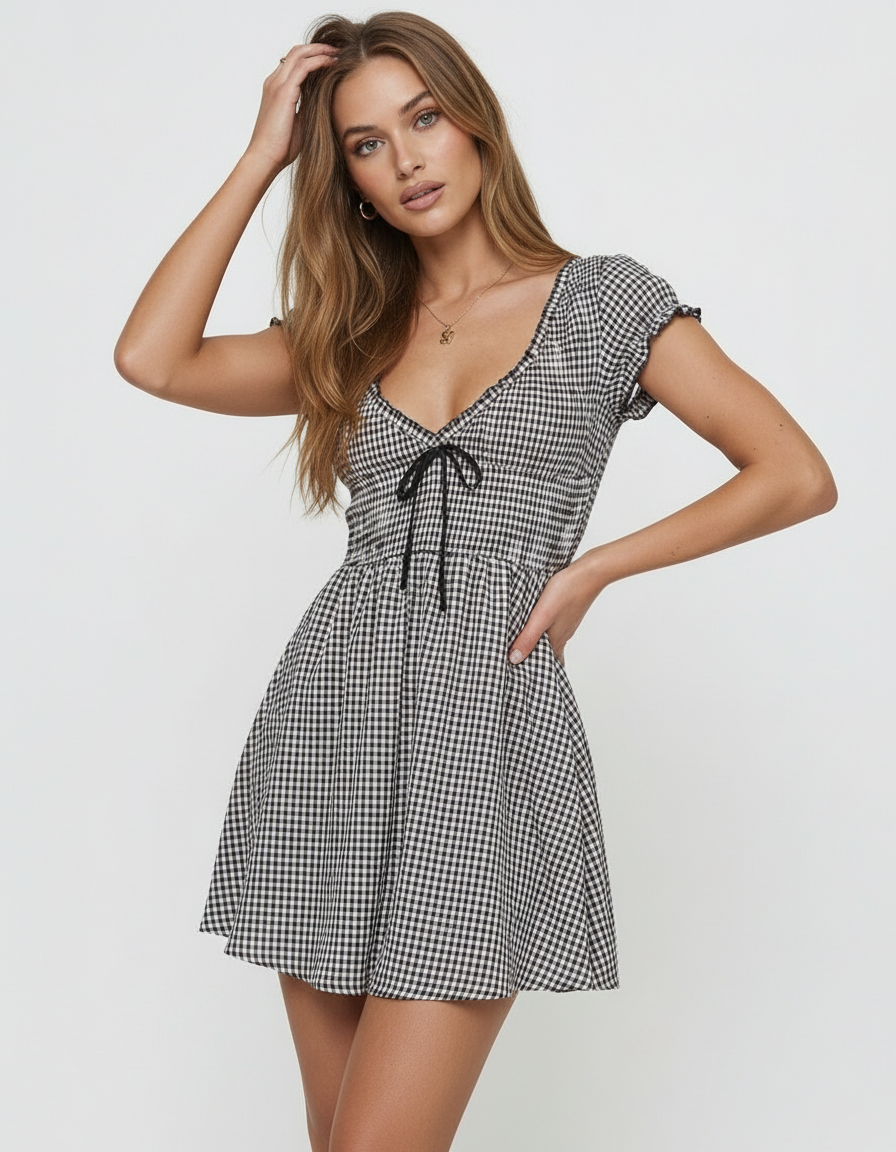 Holographic Mini Dress with V Neck, playful silhouette, perfect for modern occasions by RAMBLION.
