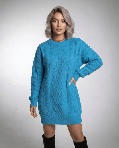 Mira Mini Dress by RAMBLION, vibrant blue color, textured feel, cozy knit, perfect for casual occasions.