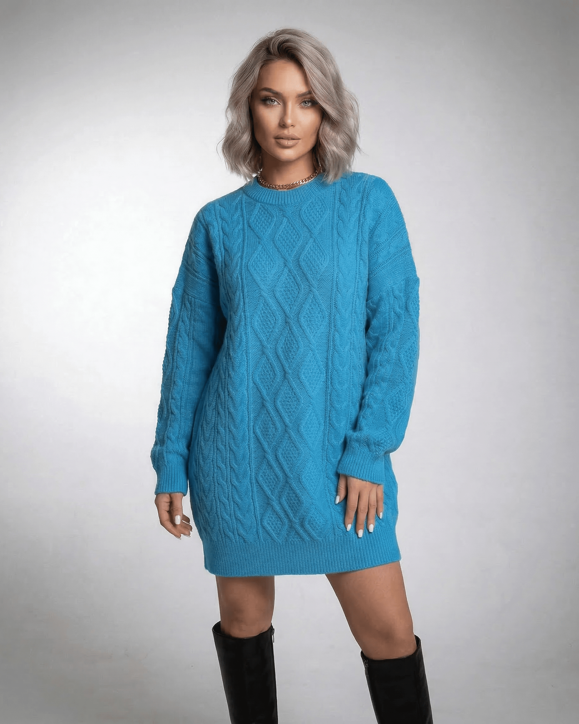 Mira Mini Dress by RAMBLION, vibrant blue, cozy polyester blend, casual style, perfect for every occasion.