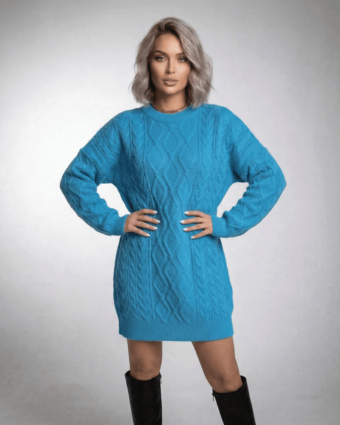 Mira Mini Dress by RAMBLION in vibrant blue, cozy 100% polyester satin, perfect for stylish occasions.