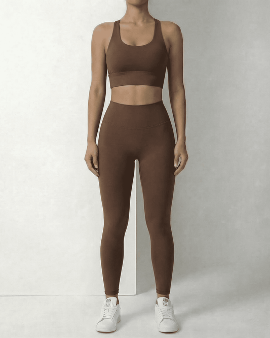 Mari Leggings in brown, high-waist design, comfortable fit, perfect for casual wear, by RAMBLION.