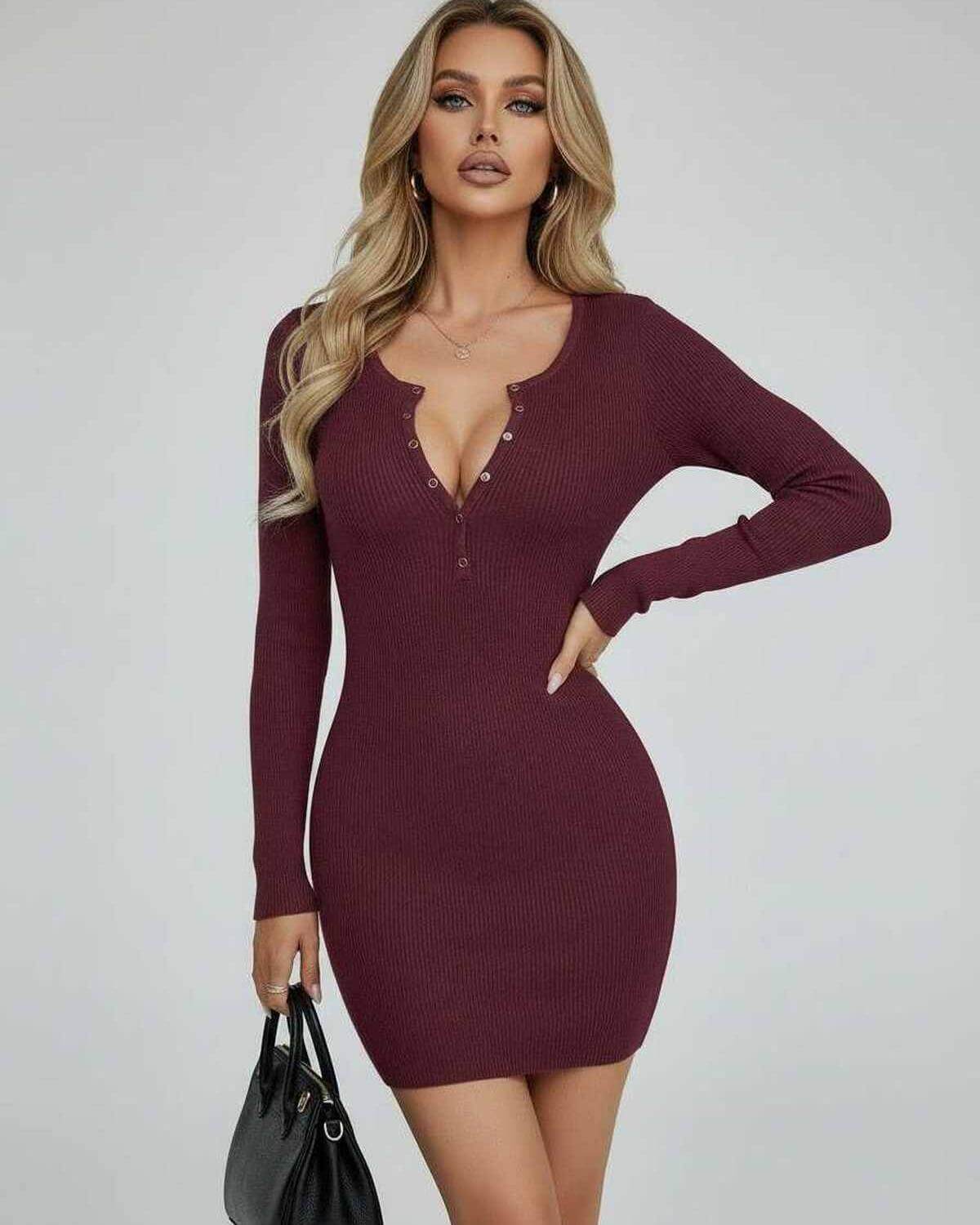 Cami Mini Dress by RAMBLION in burgundy, soft fabric, modern silhouette, perfect for casual or evening occasions.