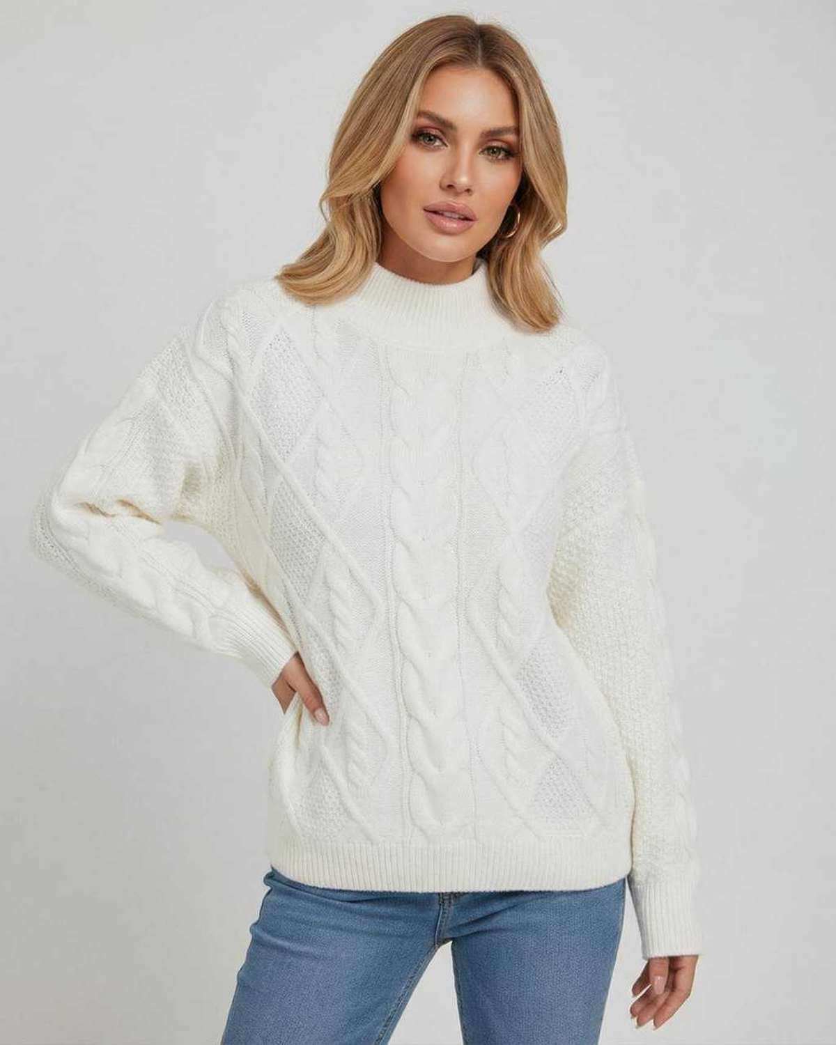 Chiffon Sweater by RAMBLION, women's oversized knit in white, cozy feel, ideal for casual outings.