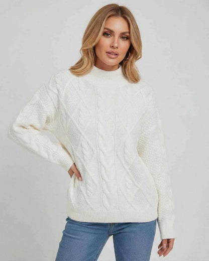 Chiffon Sweater by RAMBLION, women's oversized knit in white, cozy feel, ideal for casual outings.