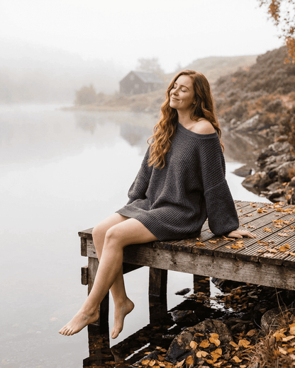 Muna Mini Dress by RAMBLION, featuring a chic off-the-shoulder neckline & lantern sleeves, perfect for versatile day-to-night wear.