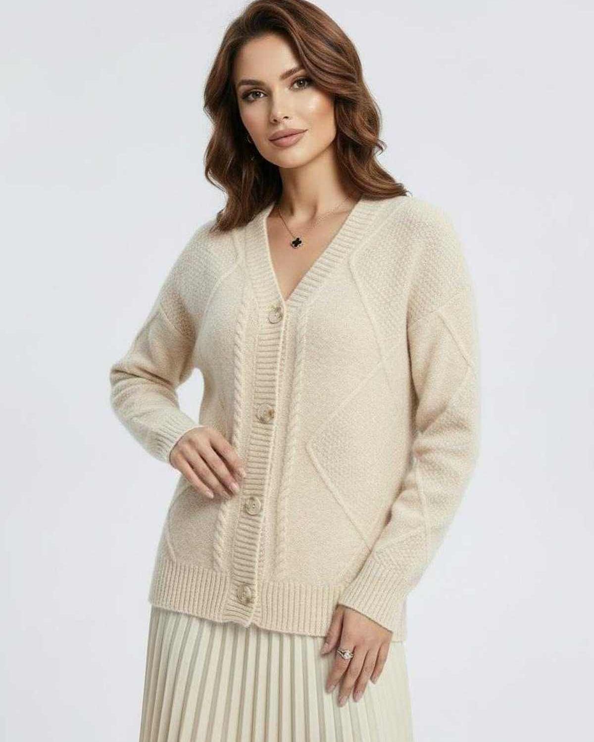 Ivory Cardigan, front view | Ramblion | SKU: CC-529483761-ivory-L-5507,CC-529483761-ivory-M-7940,CC-529483761-ivory-S-6094,CC-529483761-ivory-XL-8886,CC-529483761-ivory-XS-4042