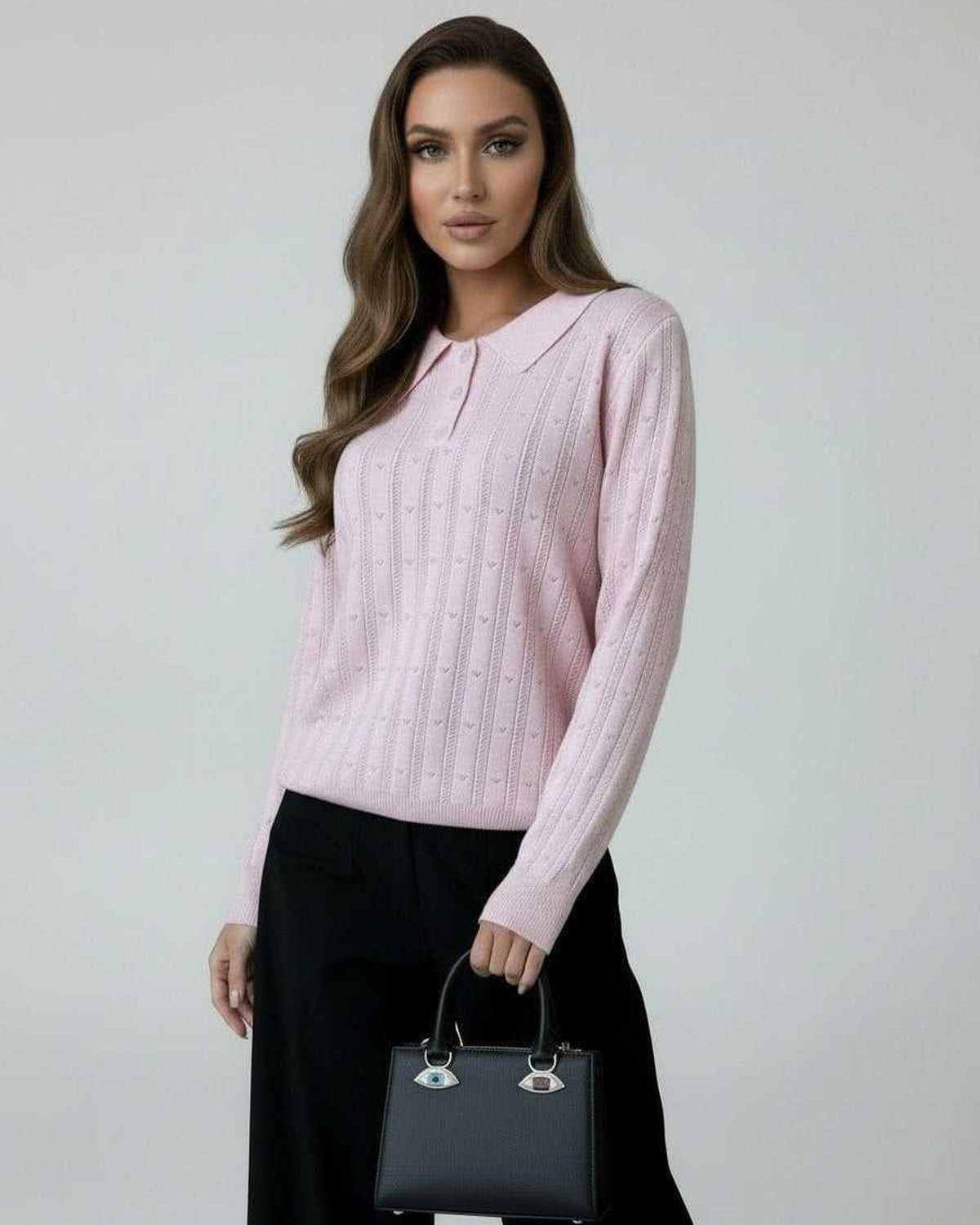 Elif Sweater in pink with a polished collar, perfect for casual occasions and office wear by RAMBLION.