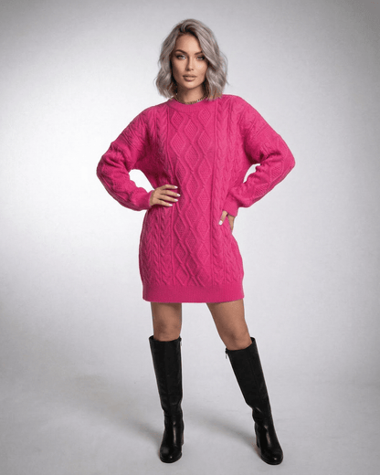 Espy Mini Dress in vibrant pink, featuring woven texture and relaxed silhouette, perfect for casual occasions by RAMBLION.