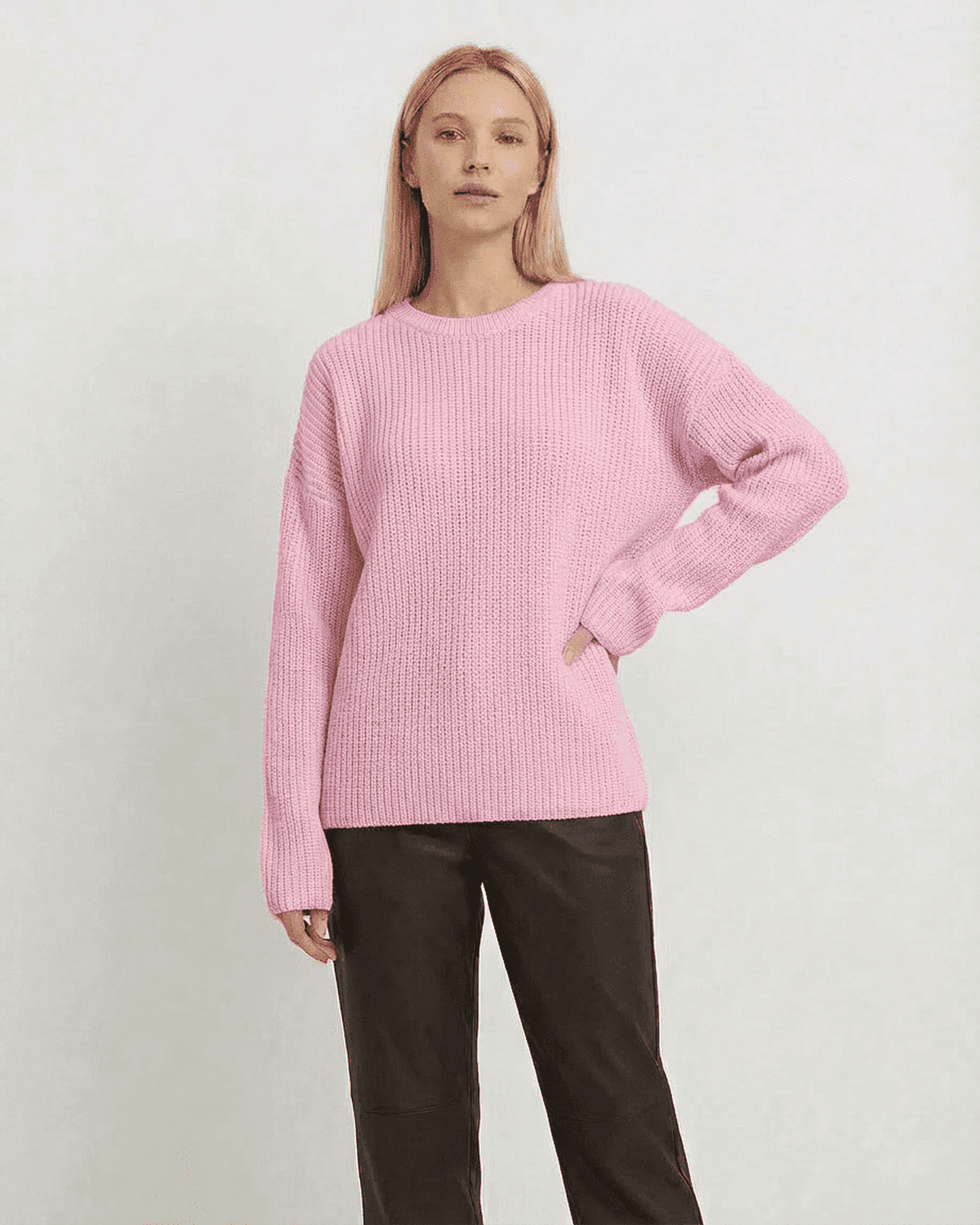 Fiora Sweater - Loose Fit Thick Ribbed Knitwear in Pink by RAMBLION