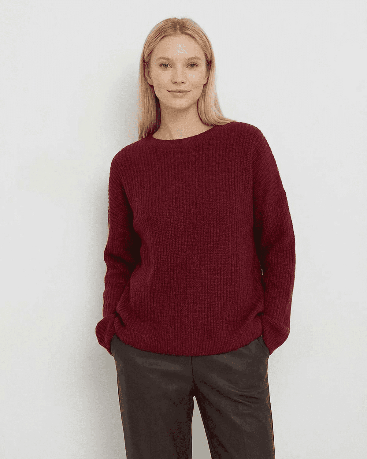 Marlo Sweater - Loose Fit Ribbed Knitwear in Burgundy for Women by RAMBLION