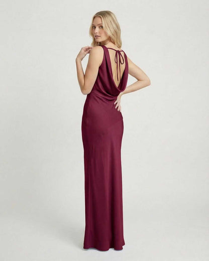 Elegant burgundy Sequin Maxi Dress by RAMBLION, showcasing a halter neckline and back tie, perfect for special occasions.