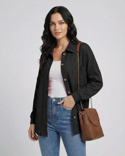 Ibiz Jacket by RAMBLION, women's black textured jacket, perfect for casual elegance with a stylish modern silhouette.